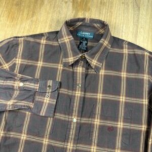 Lauren Ralph Lauren Long Sleeve Snap Button Flannel Men's Size M Brown Plaid